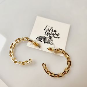 Goldtone Chain Link Hoop Earrings for Women Trendy Jewelry